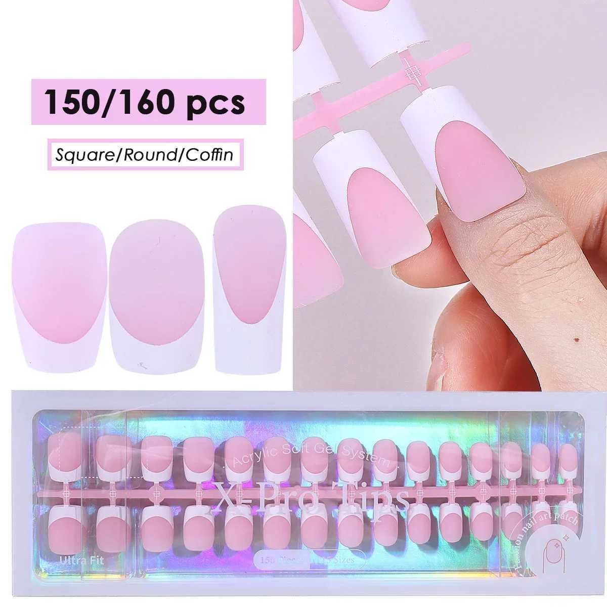 150/160pcs Nude Pinkish Matte Press On Nail Tips Short Square Round Coffin Artificial Fake Nail French Design Frosted Full CoverT251118T251119-image-1085215307