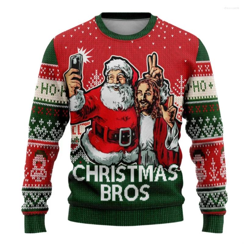 Men's Hoodies Ugly Christmas Sweater For Men Women Funny Cartoon Santa Claus Jesus Graphic Crew Neck Sweatshirt Year Holiday Pullover Tops