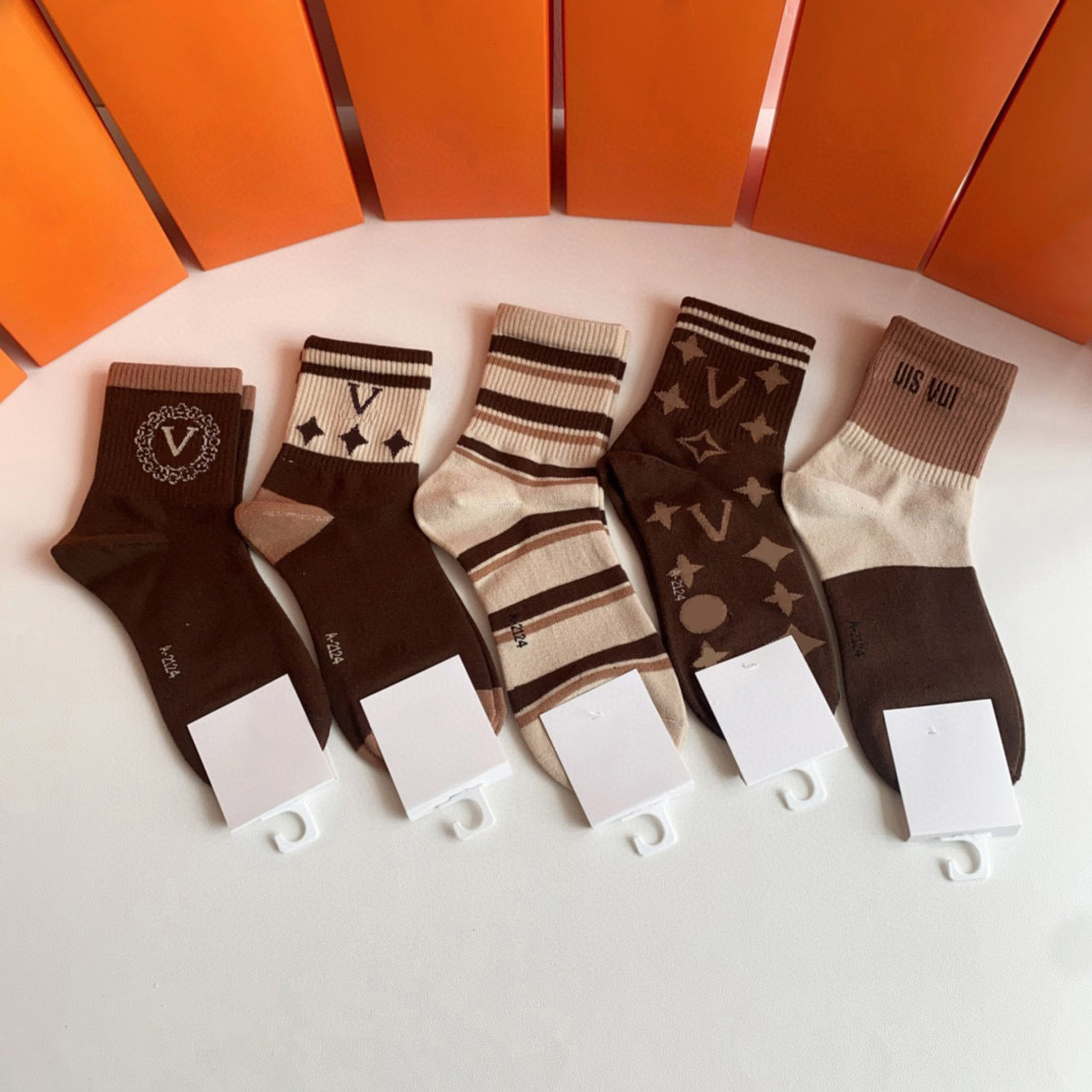 Fashion Designer Mens Womens Socks Five Pair Luxe Sports Winter Mesh Letter Printed Sock Embroidery Cotton Man Woman With Box