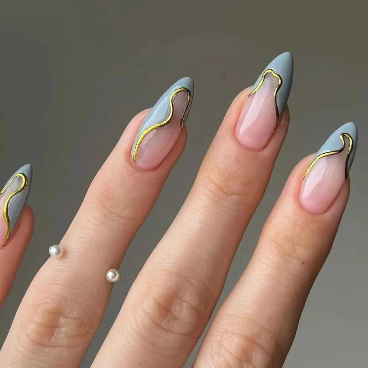 24 Pieces Long Almond Irregular Frenchstyle Pattern ABS Full Cover Glossy False NailsT251118T251119-image-1085220626