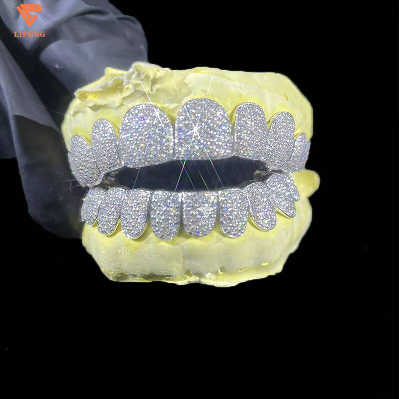 Iced Out Hip Hop Grillz Diamond Teeth Rappers 8 Top 8 Bottom Gold Plated 925 Sterling Sliver Custom Vvs Moissanite Grillz-image-1085171271