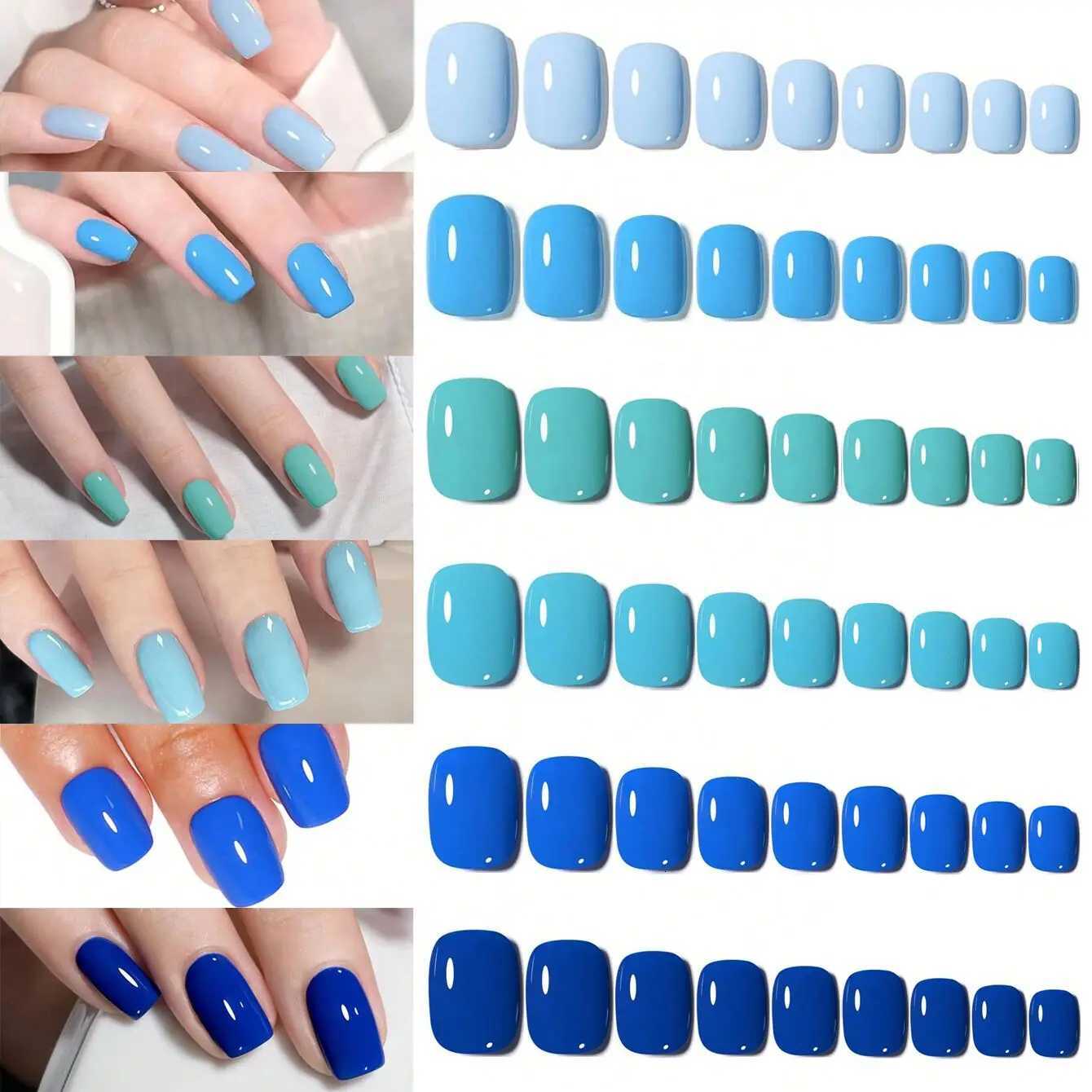 144PCS-Short Square Blue Series Fake Nails Art Set- Full Cover Fake Nail Set For Stylish Women Girls Perfect for DailyT251118T251119-image-1085221150