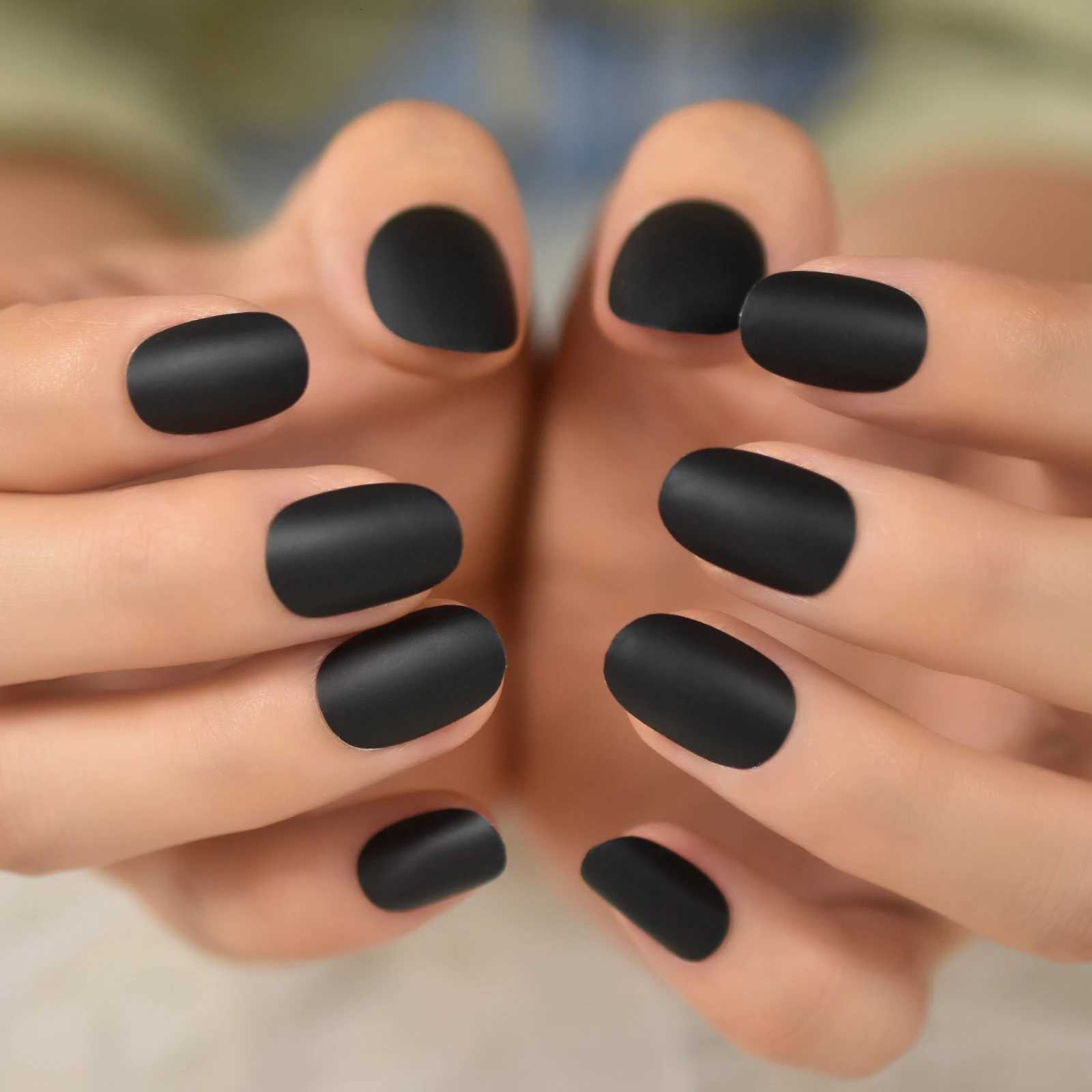 Solid Black Matte Lady For Daily Artificial Nails Short Length Oval Press On False Nails Press On Nails SquareT251118T251119-image-1085219113