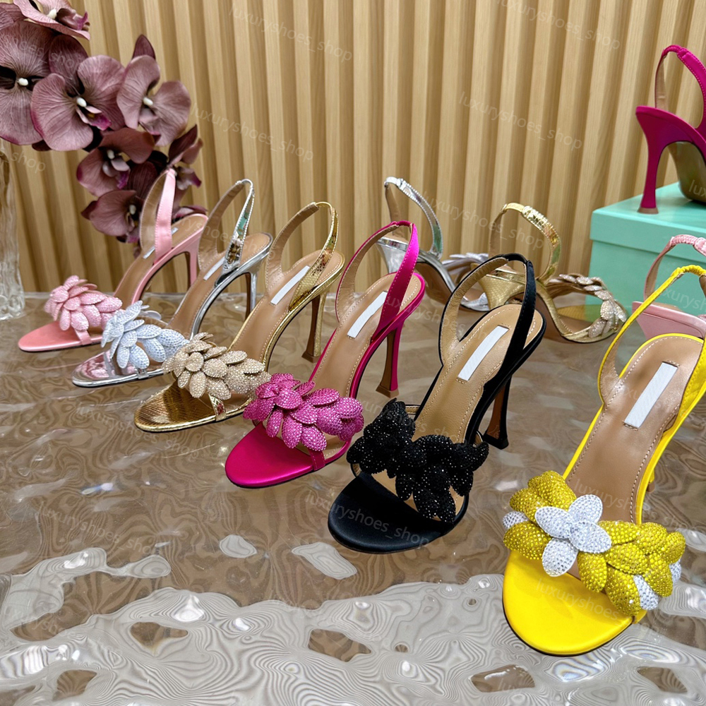 Top quality women Galactic Flower Slingback Sandals ankle strap pumps satin Stiletto high heels 10.5cm women's designers luxury Evening Party w