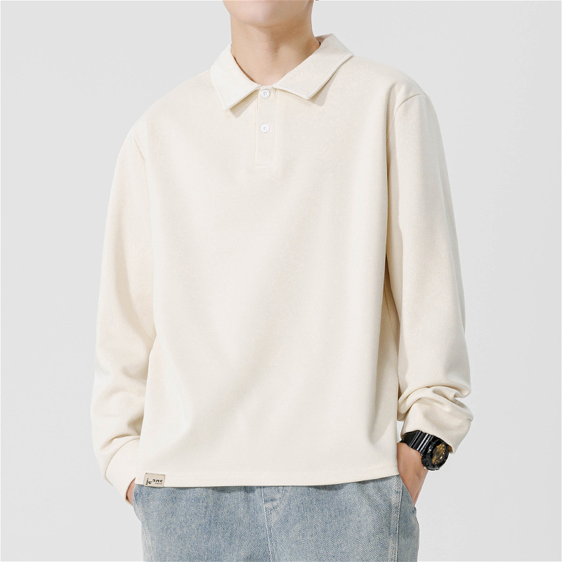 H337 Men Long-sleeved Autumn and Winter Heavy Loose Solid Youth Casual