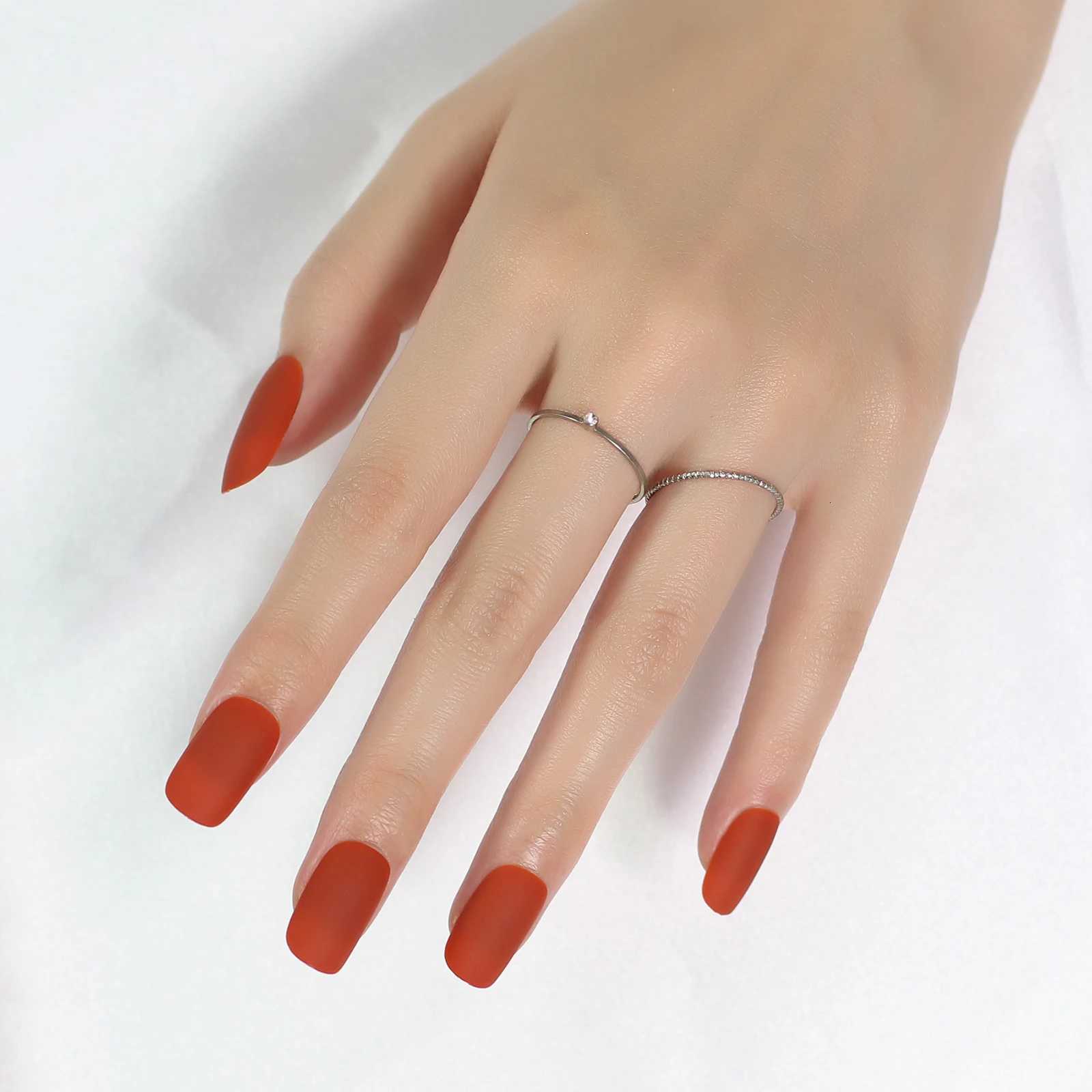 IMABC press on fake nails middle size matte finishes square for women girls stick on nails 24pcs/setT251118T251119-image-1085220707