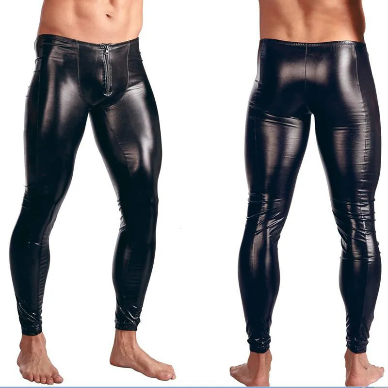 Mens pants Gothic long legs mens Trouser stage performances sexy lingerie Wetbook synthetic leather PVC gay club dance uniform 250409Z