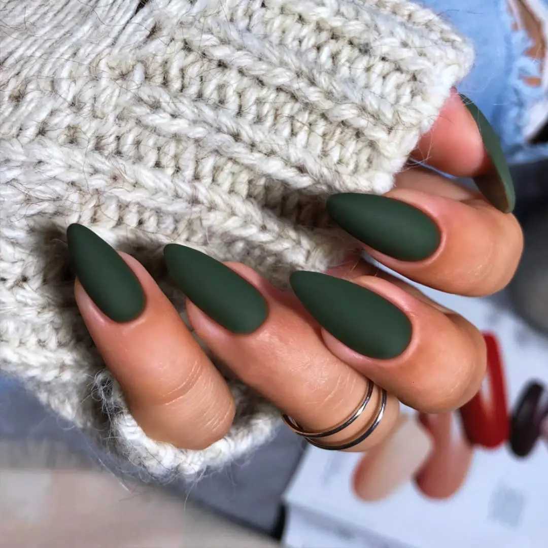 24PCS Christmas Matte Dark Green Pressed Nail Medium Almond Fake Nail Embossed Acrylic Nail Reusable Fake NailT251118T251119-image-1085219081