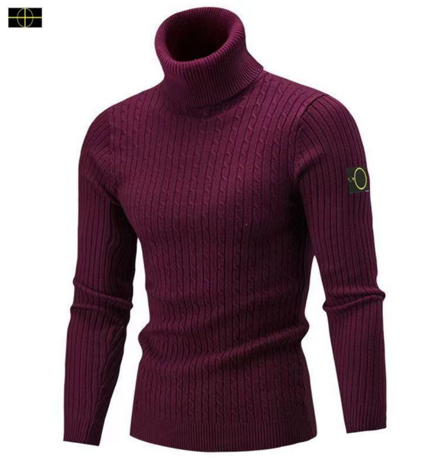 Designer winter stones men's sweater slim fit high neck pullover sweater islands men's base sweater twisted flower long sleeved warm knit