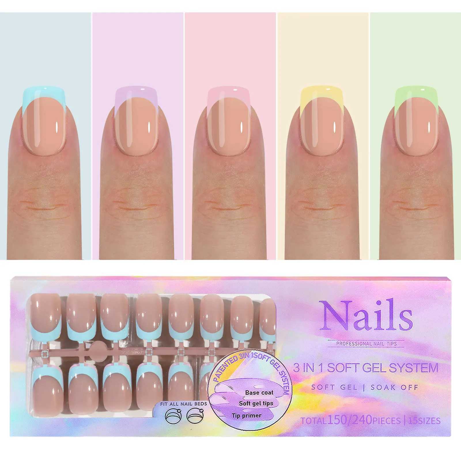 150pcs/5 Colors Mixed Fake Nails Set French Design Press on Nail Tips DIY False Nail Art Short Decorated Nails Nude Color NailT251118T251119-image-1085219739