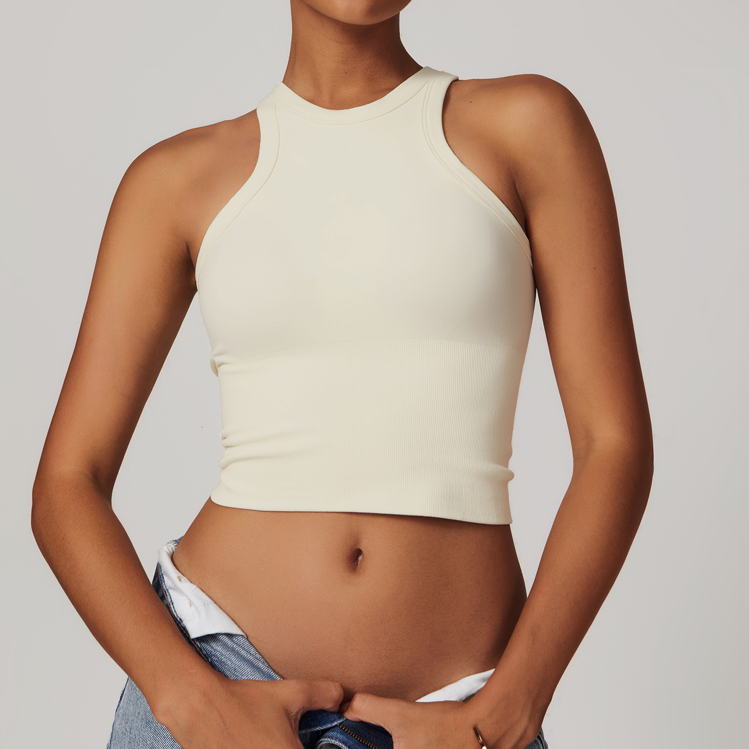 A30 Padded Women Yoga Crop Tank Top High Neck Sports Top with Built in Bra Racerback Workout Tanks for Running Vest
