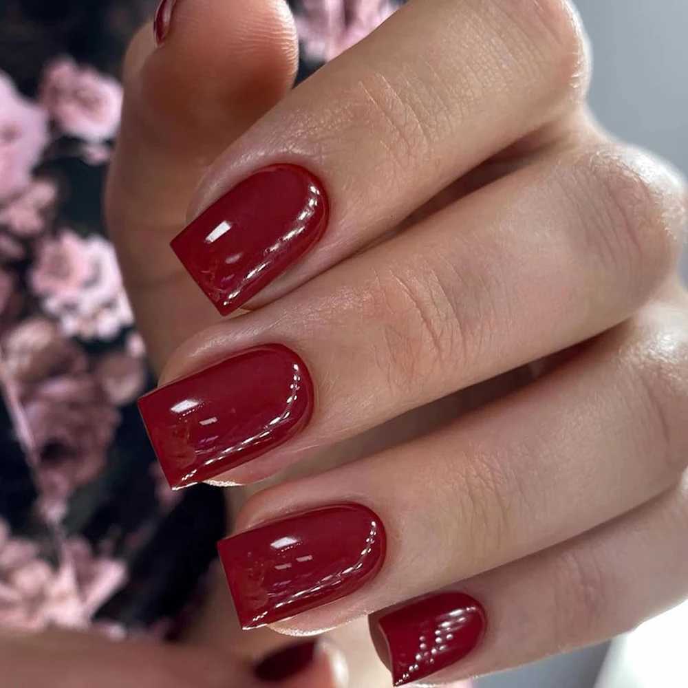 ARTAUG 24PCS Short Press On Nails Square Red High Saturation Glisten Press On Nails Full Cover Fake Nail Set Nails CharmsT251118T251119-image-1085214870
