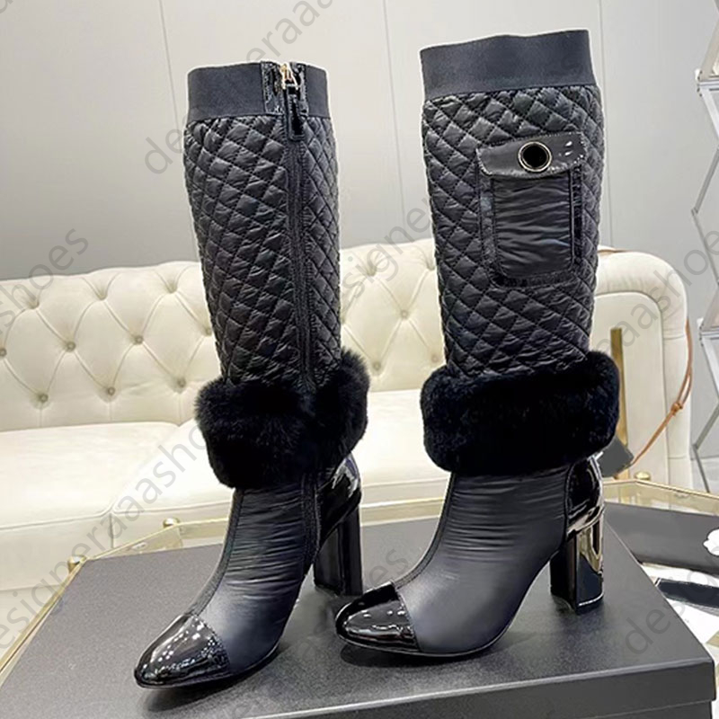 women chunky heel winter down boots high boots designer shoes waterproof and windproof fashion boots for women knee high boots cowhide leather outso