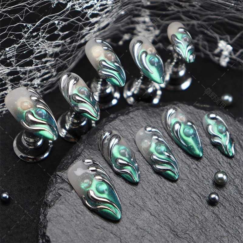 10PCS Handmade Press on Nails Designs Almond False Nail Fake Nails Reusable Wear Manicure Art Medium-length Finger Tips GeometryT251118T251119-image-1085220947