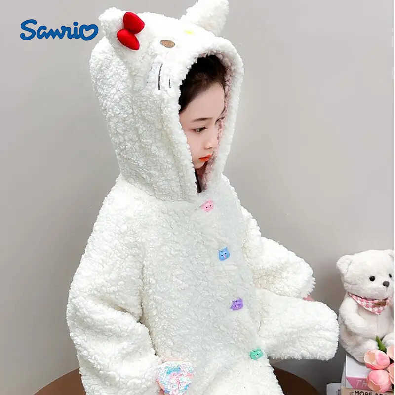 Sanrio Girls Kawaii anime coat Hello Kitty autumn winter new childrens cartoon thick warm casual fashion jacket comfort hooded tops H251120-image-1085364820