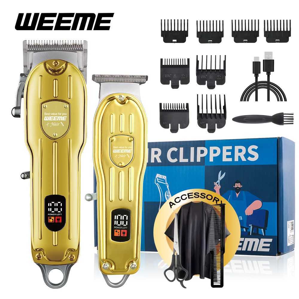 WEEME 819 Silver Barber Clipper Set with LCD Display USB Charging Hair Trimmer T-Blade Shaver Gift for MenT251120-image-1085390987