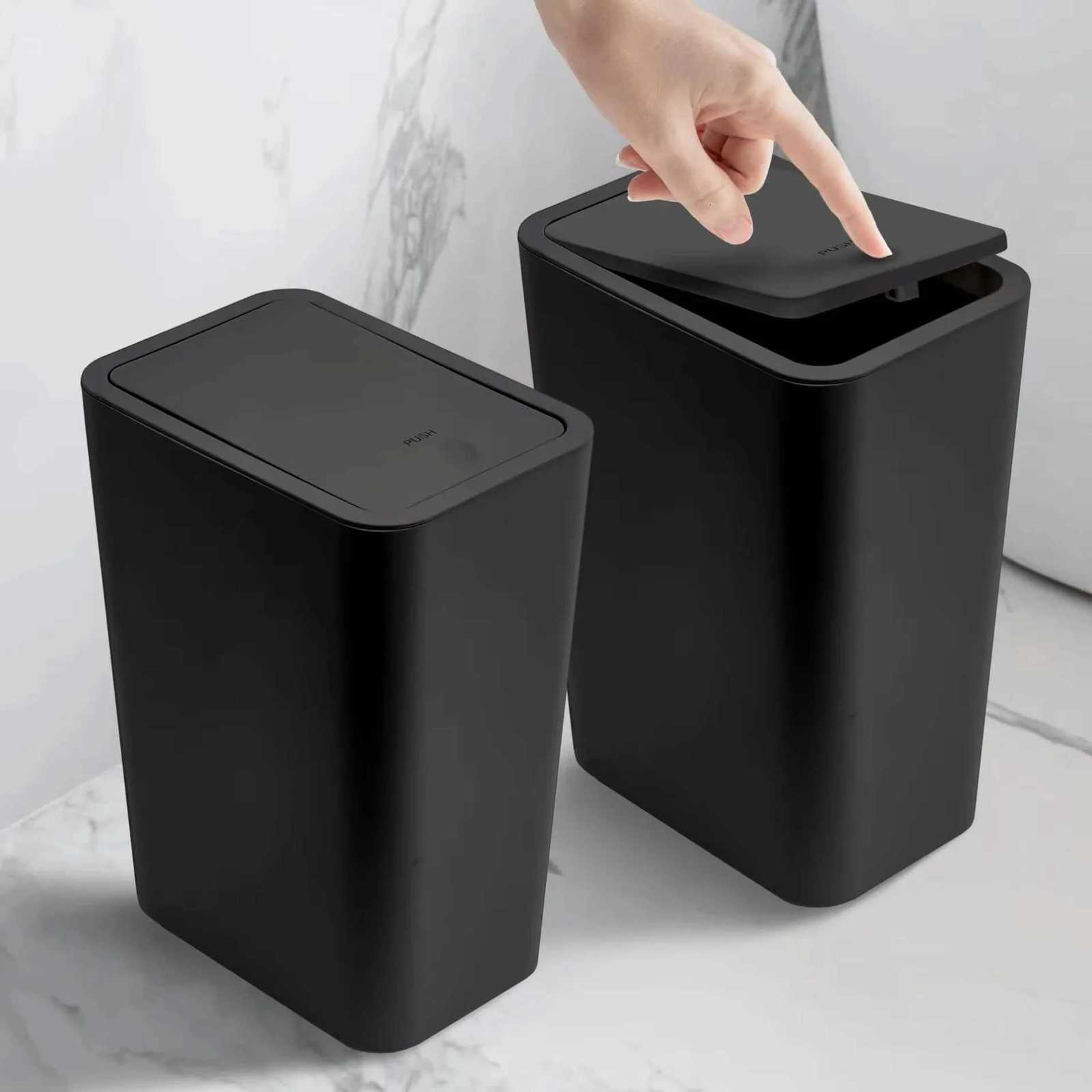 Bathroom Trash Can-10L Small Garbage Can with Press Top Lid for ToiletBedroomLiving Room Plastic Wastebasket with Pop-up Lid C251120-image-1085429694