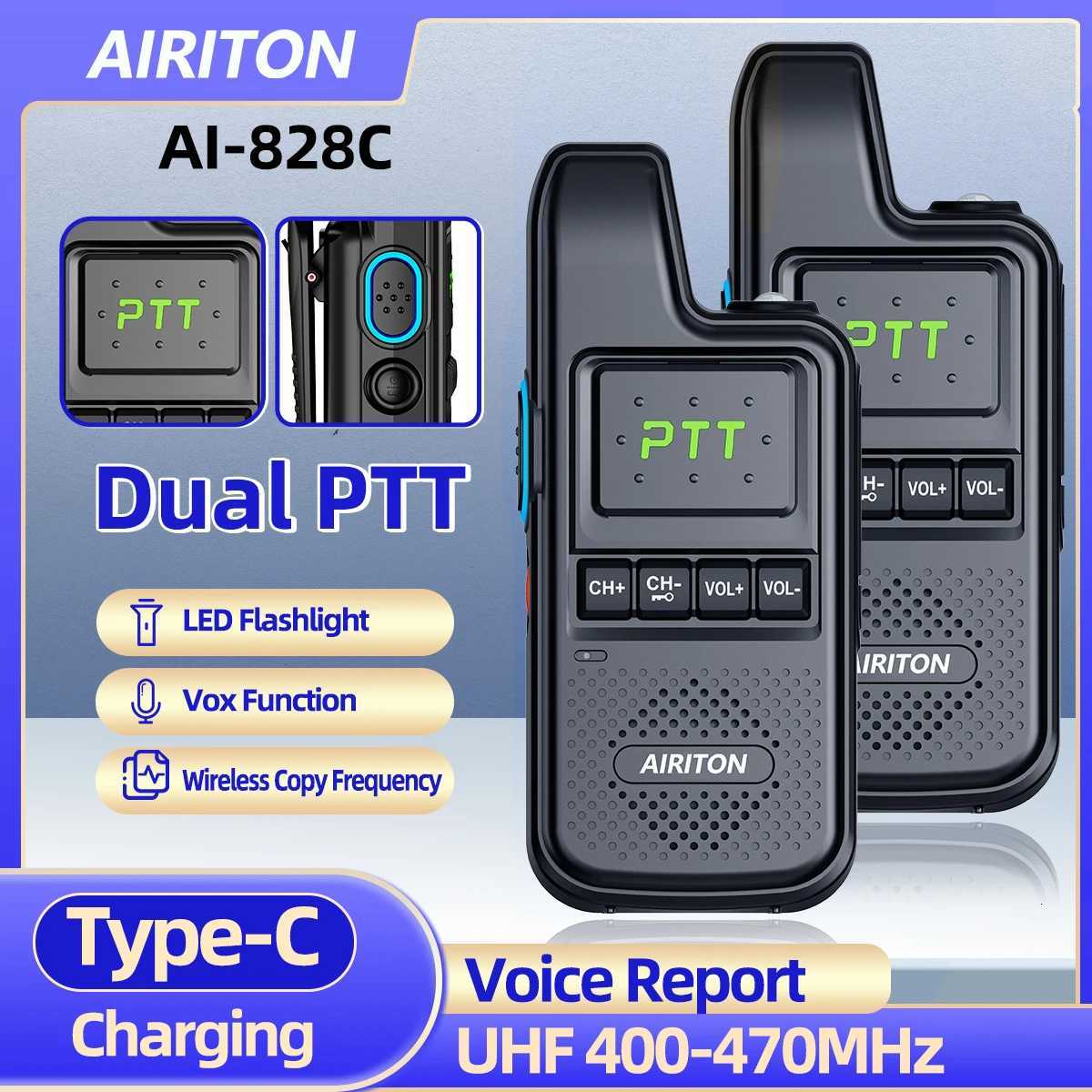 1/2PCS AIRITON AI-828C Walkie Talkie Dual PTT UHF Wireless Copy Frequency Clear Vo Report 16 Channels Portable Ham Ra C251120-image-1085440061