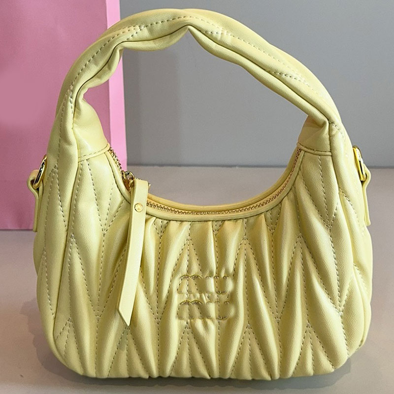 Wander matelasse suede bag designer handbag womens new pleated underarm fashion bag metal letter sign on the front zipper closure golden single shou