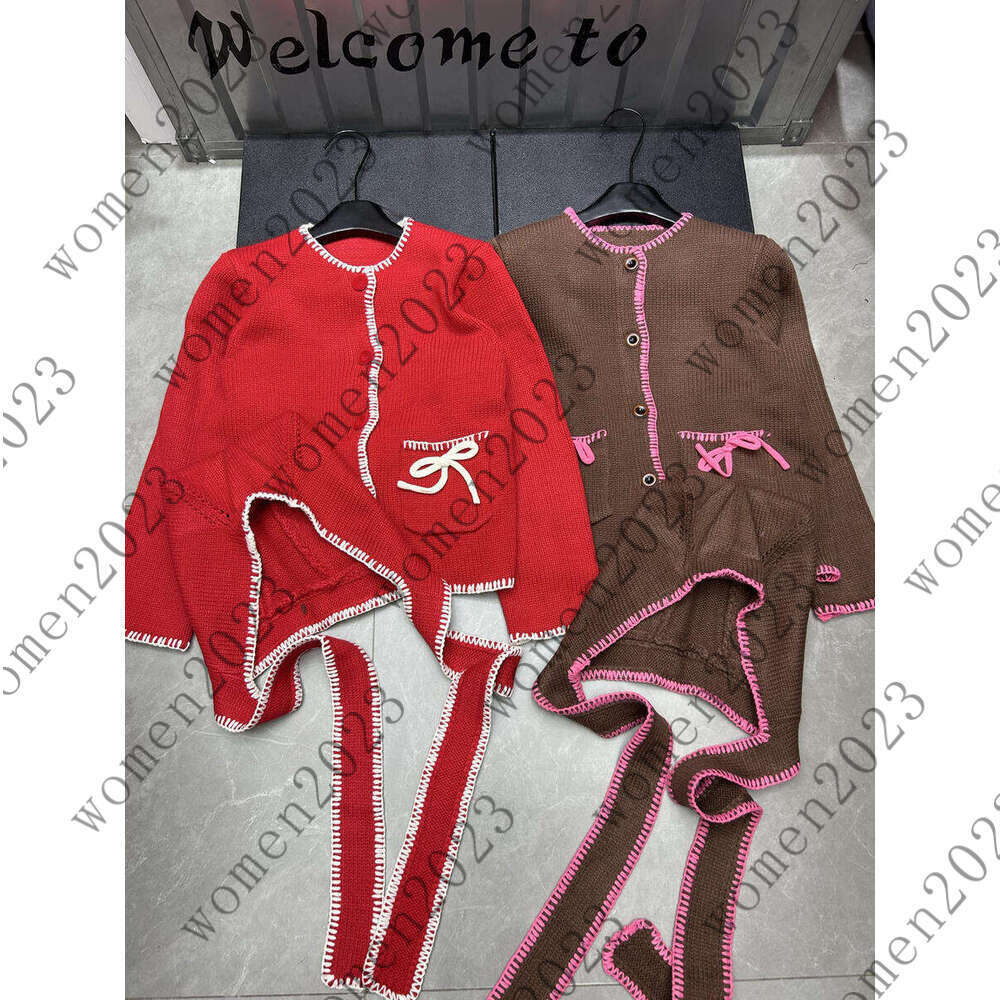 Autumn New Women's Knitted Cardigan Designer Style Pocket Bow Decoration Matching Hat Fashion High-Quality Women's Jacket Two Colors Korea