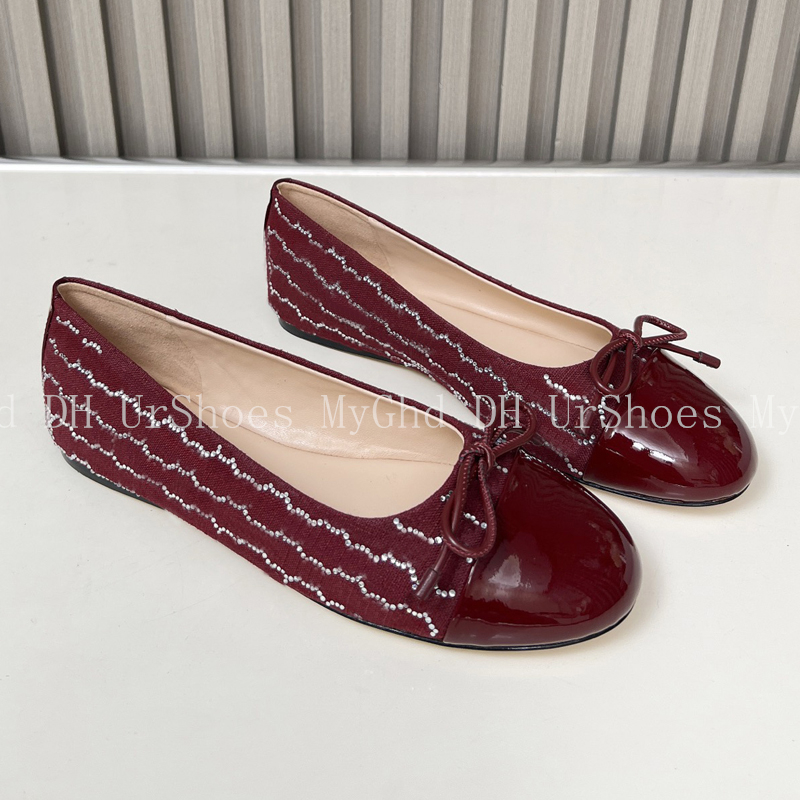 Chaussures de ballet pour femmes, chaussures plates à la mode avec lettres en diamant, chaussures décontractées avec nœud