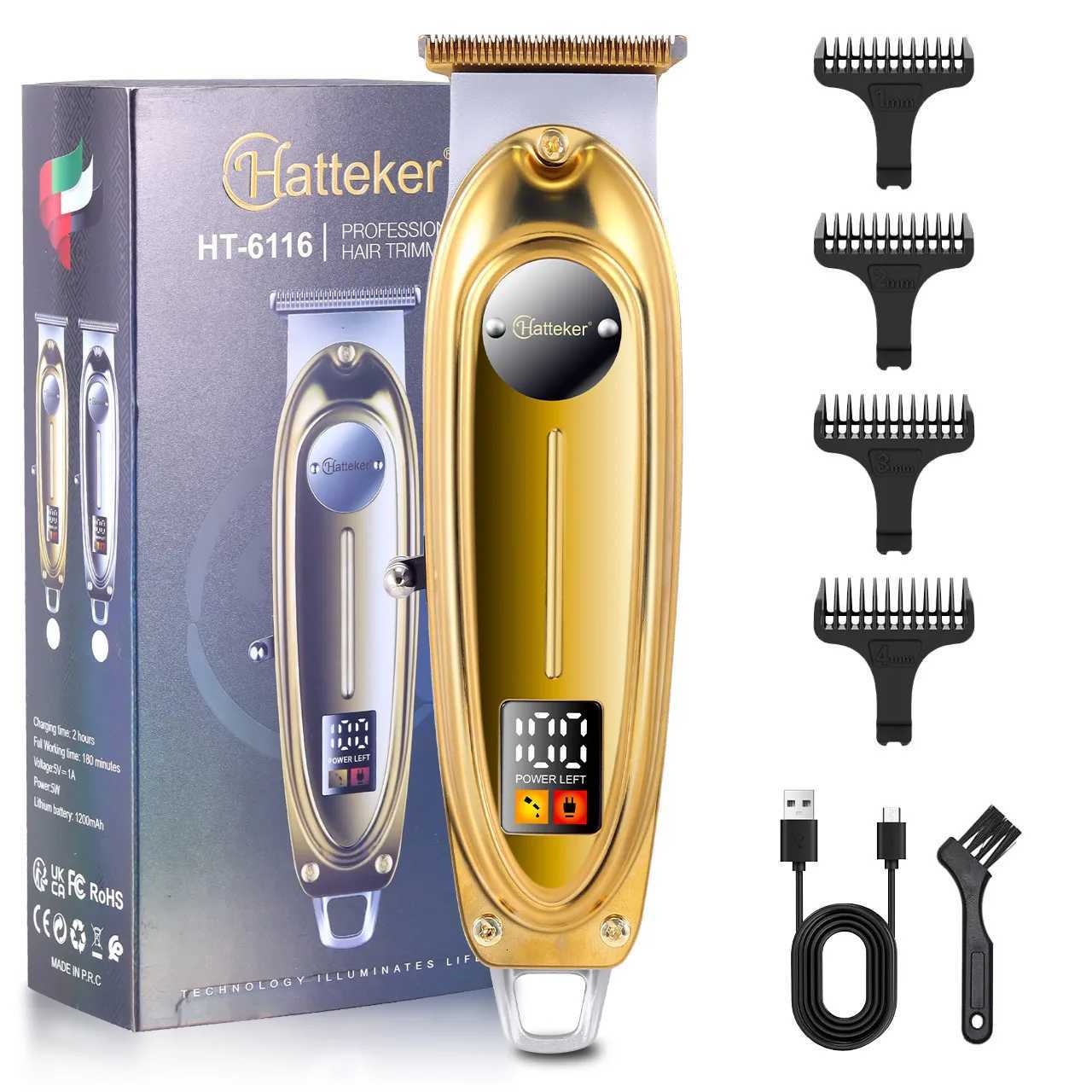 Hatteker Golden Professional Hair Trimmer LED Display Metal Hair Clipper USB Charging Electric Mens Hair Clipper Grooming KitT251120-image-1085392622