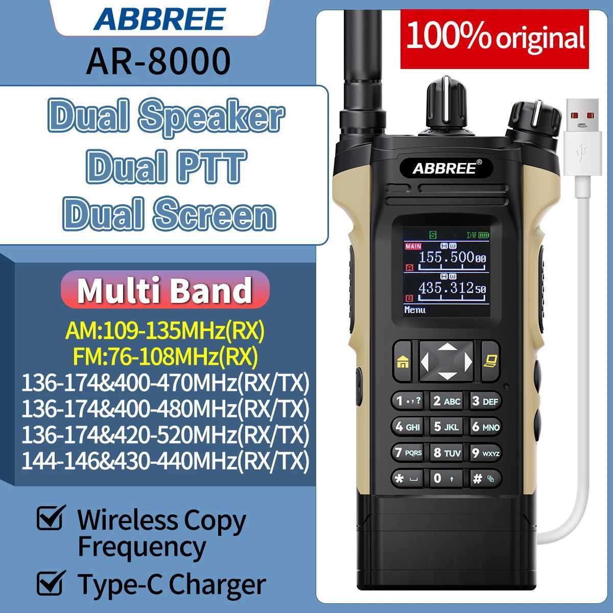 ABBREE AR-8000 Air Band Walkie Talkie Long Range Dual PTT UHF VHF 12W Power Wireless Copy Frequency Type-c Handheld Ham Ra C251120-image-1085438045