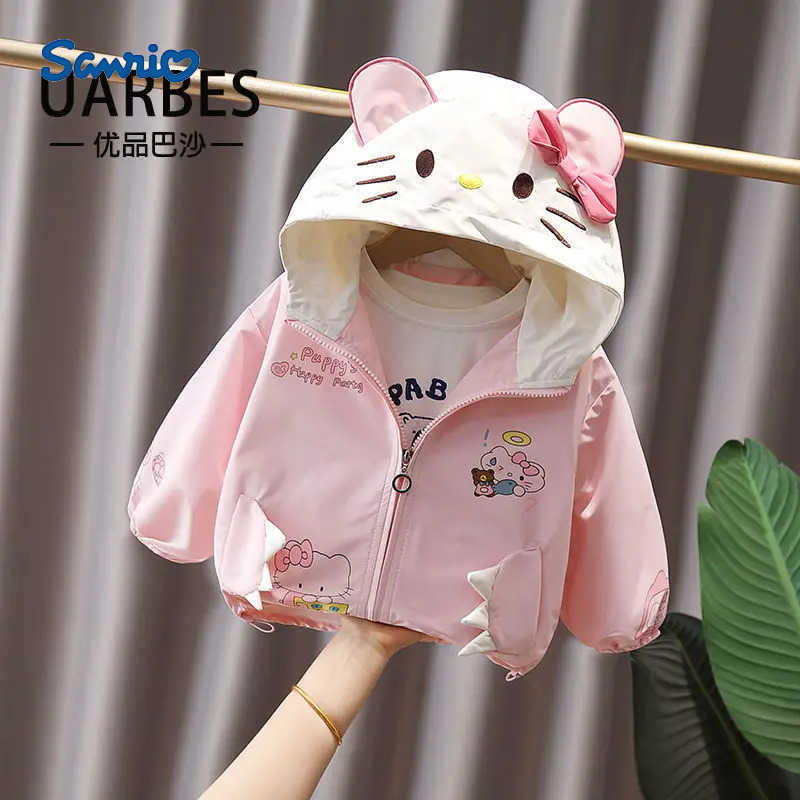 Sanrio Hello Kitty Kids Jacket Kawaii Hooded Coat Girls Outerwears Spring Autumn Children Cardigan Cartoon Windproof Jacket H251120-image-1085365419