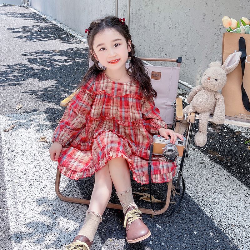 D736 Girls&#039; plaid dress, autumn 2024 new Korean style children&#039;s dress, fashionable autumn baby princess dress-image-1085440877