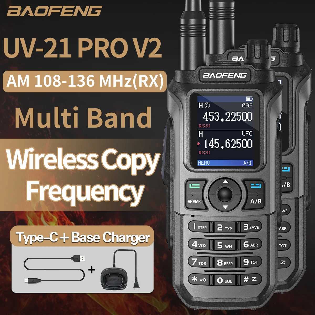 2PCS Baofeng UV-21 Pro Walkie Talkie Mti Band Wireless Copy Frequency Long Range 999CH AM High Power UV 5R K6 5RH Ham Ra C251120-image-1085438516