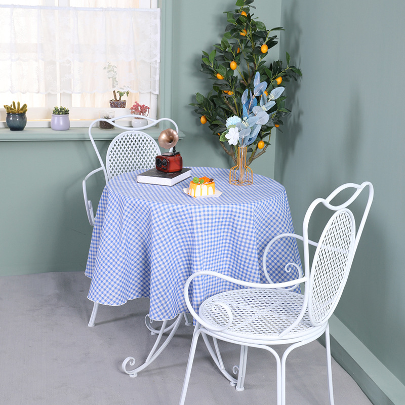 Simple plaid tablecloth for home use, large round table, cotton and linen fabric, coffee table mat. DMML01-image-1085391100
