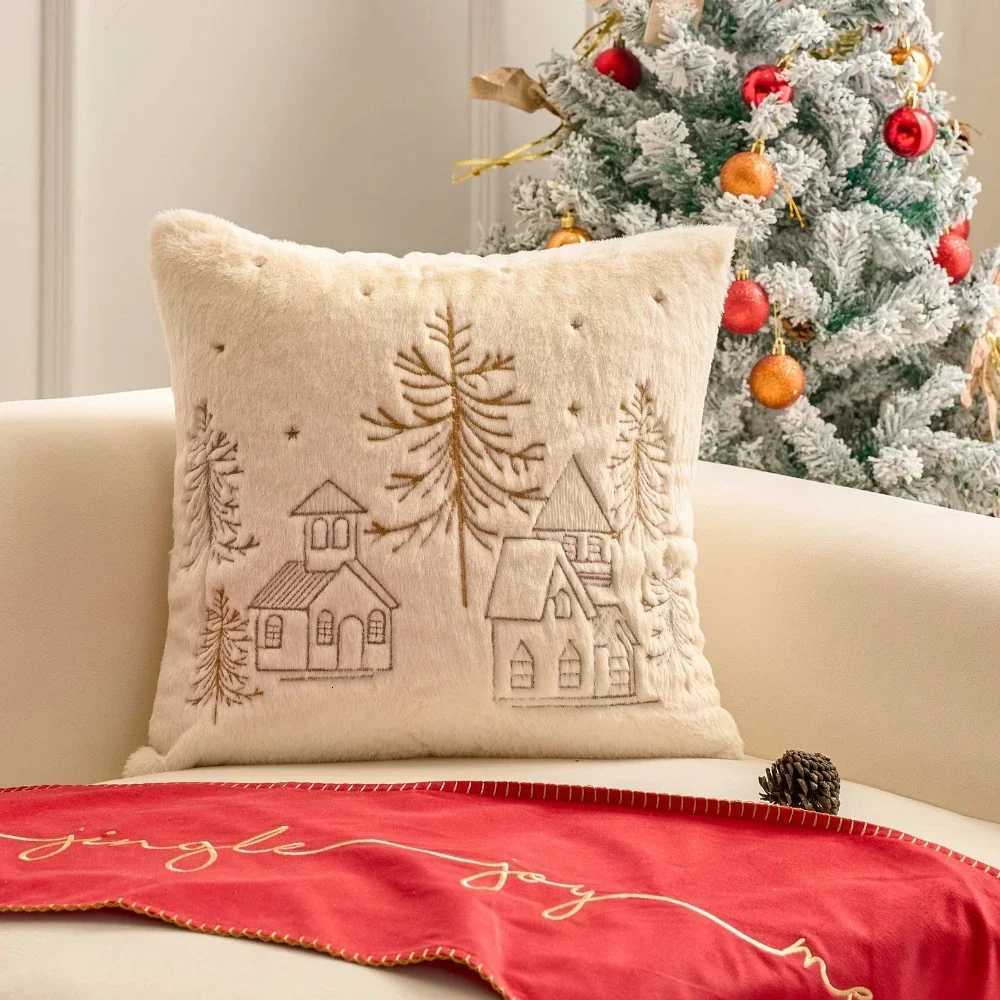 Pillow Case Simple Case Plush Christmas Embroidered Cushion Cover Soft Comfortable Festival Decorative New Years Home Case C251120-image-1085429429