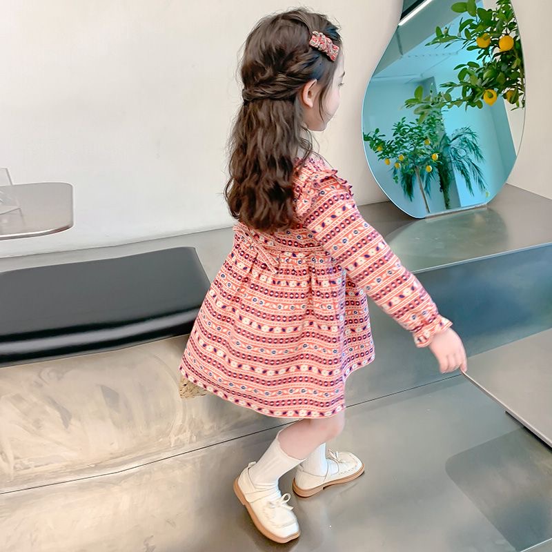 D723 Girls&#039; long-sleeved dress, spring and autumn 2023 new style, children&#039;s princess dress, fashionable baby girl&#039;s flutter sleev-image-1085319637