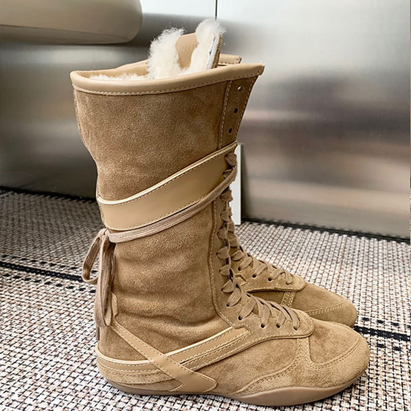 Classic black woman Mid boots fashion new winter wool boots designer women short boots cow suede stripe design upper anti slip outsole versatile war