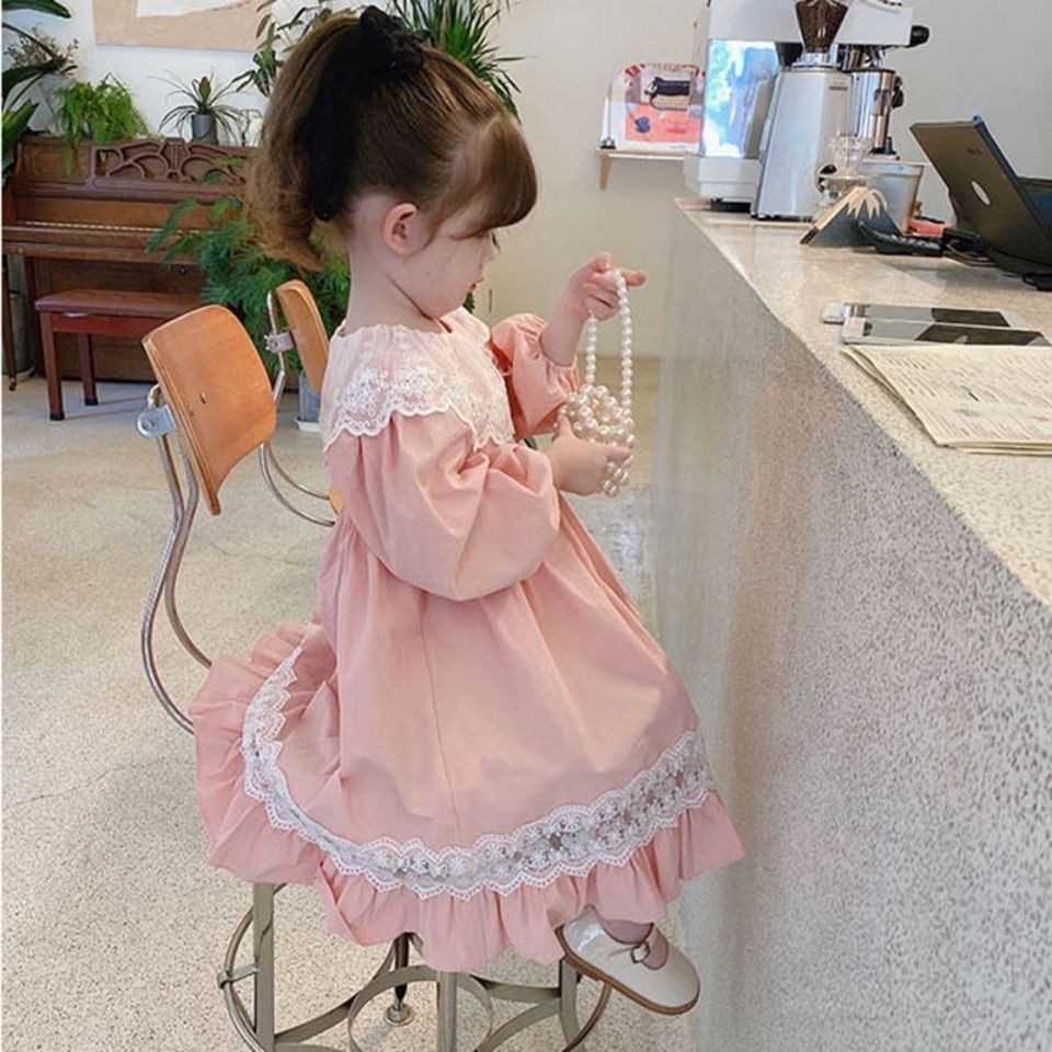 D719 Stylish long-sleeved princess dress for little girls, sweet spring dress for baby girls with Peter Pan collar-image-1085319032