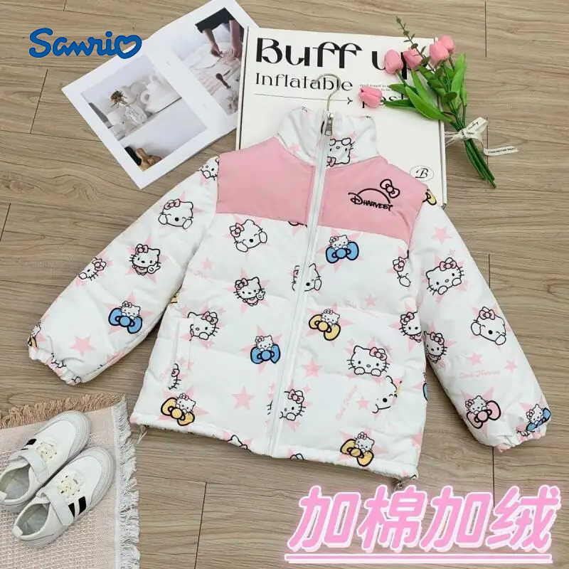 Sanrio Hot Girl Thickening Coat Hello Kitty Kawaii Anime Fashion Winter Student Casual Jacket Childrens Clothing Christmas Gift H251120-image-1085365993