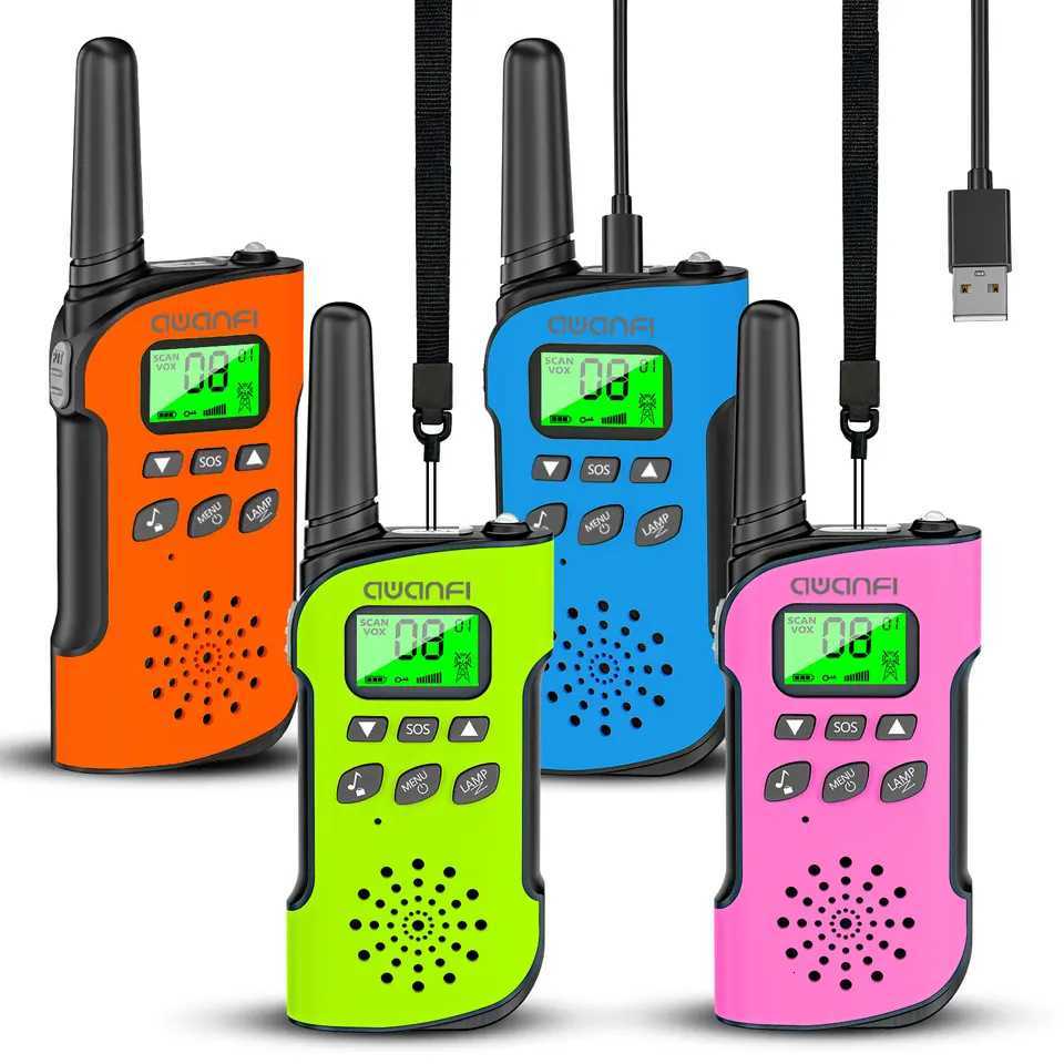 AWANFI Walkie Talkies 4 Packs Rechargeable for kids Long Range Flashlight 8 Channel USB Type C for Camping Hiking Gifts C251120-image-1085439823