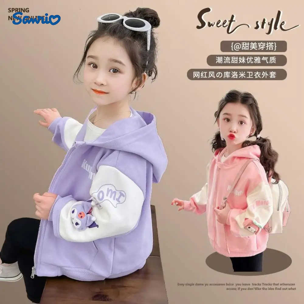 Sanrio Kuromi Spring Girls Jackets My Melody Cartoon Coats Cardigan Children Autumn Fashion Outerwear Casual Hooded Sweatshirt H251120-image-1085365370