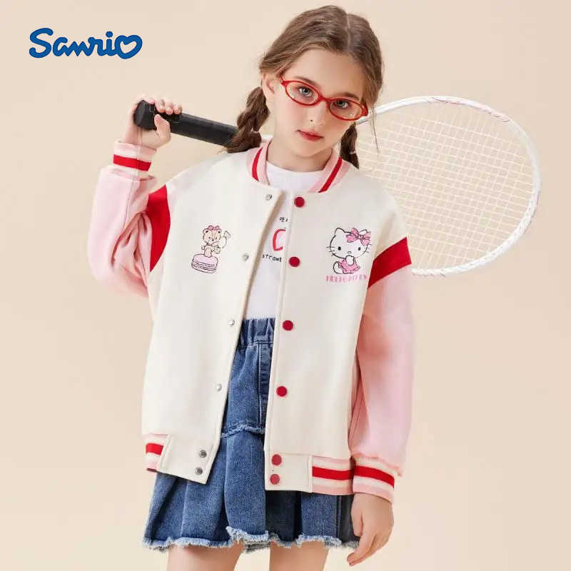 Sanrio Hello Kitty Girl Baseball Uniform Autumn Cartoon Fashion Cute Girl Coat Kawaii Printing Long Sleeves Child Jacket New H251120-image-1085365743