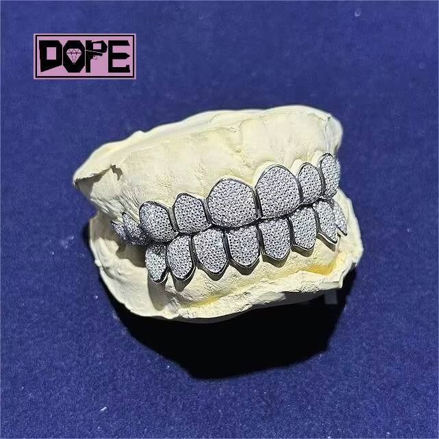 Hip Hop Jewelry Grillz Teeth 925 Silver Honeycomb Setting Iced Out VVS Diamond Custom Moissanite Grillz-image-1085436244