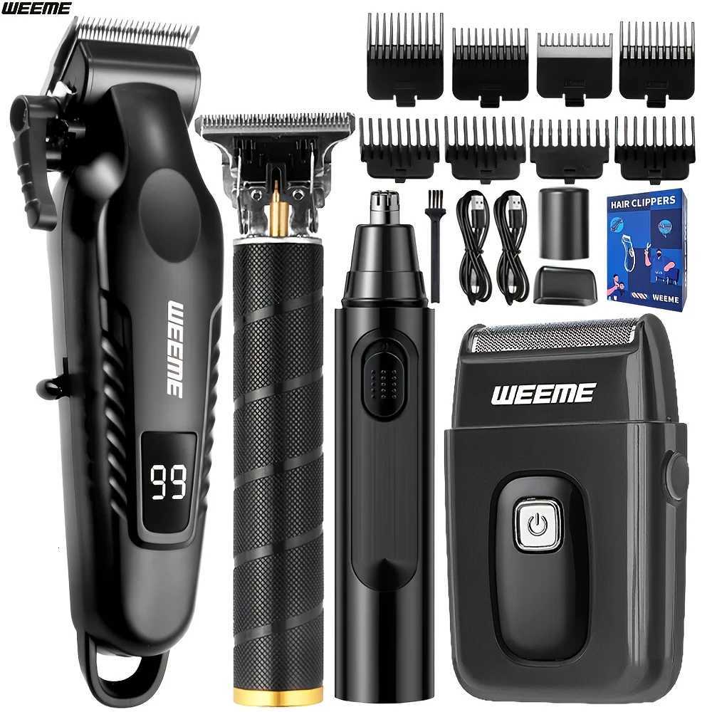 WEEME 4 in 1 Men Grooming Kit LCD Display USB Rechargeable Hair Clipper Beard Trimmer Nose Trimmer T-Blade Shaver Gift for DadT251120-image-1085403297
