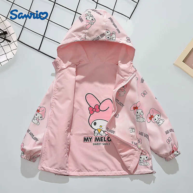 Sanrio Sanrios Spring Autumn Kids Polarized Jacket Hooded Melody Anime Cartoon Casual Coat Double Sided Wear Outdoors Windbreakerwarm H251120-image-1085365456