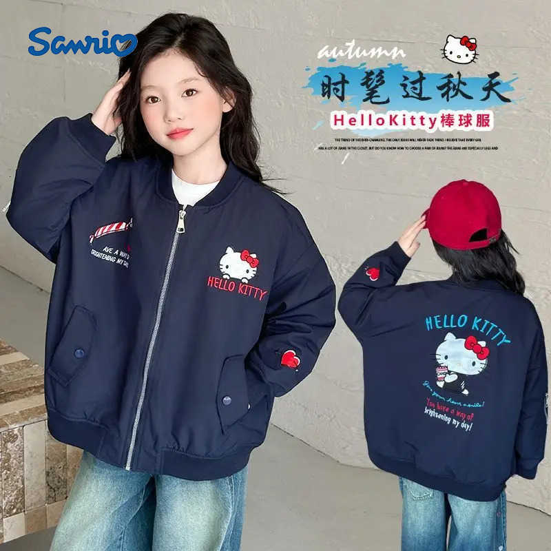 Sanrio Hello Kitty Spring Autumn Girls Jacket Baseball Uniform Coats Cartoon Childrens Street Top Baby Anime Sweet Overcoat H251120-image-1085365600