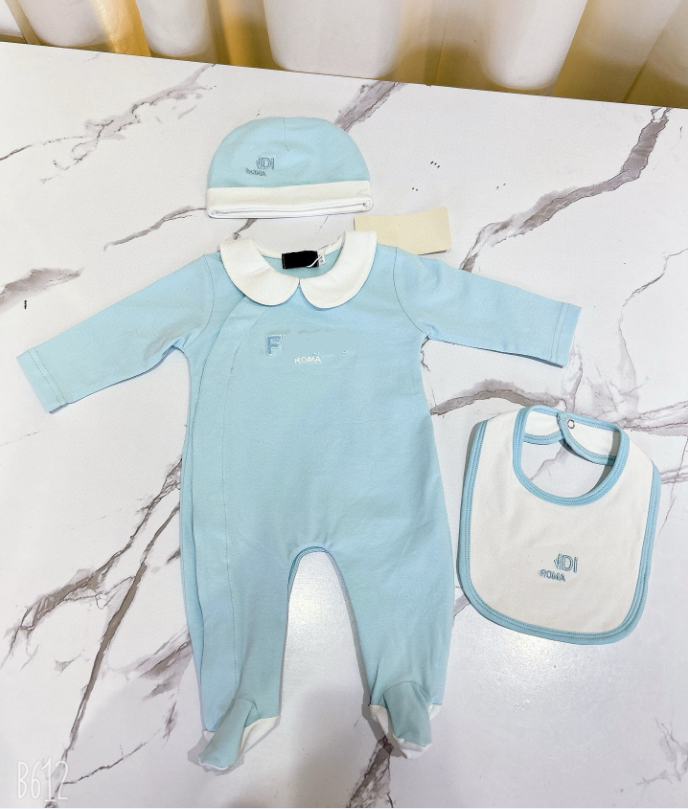 Ensembles trois pièces pour bébés garçons et filles, barboteuse de marque, lettres imprimées, combinaisons à manches longues, vêtements pour nouv