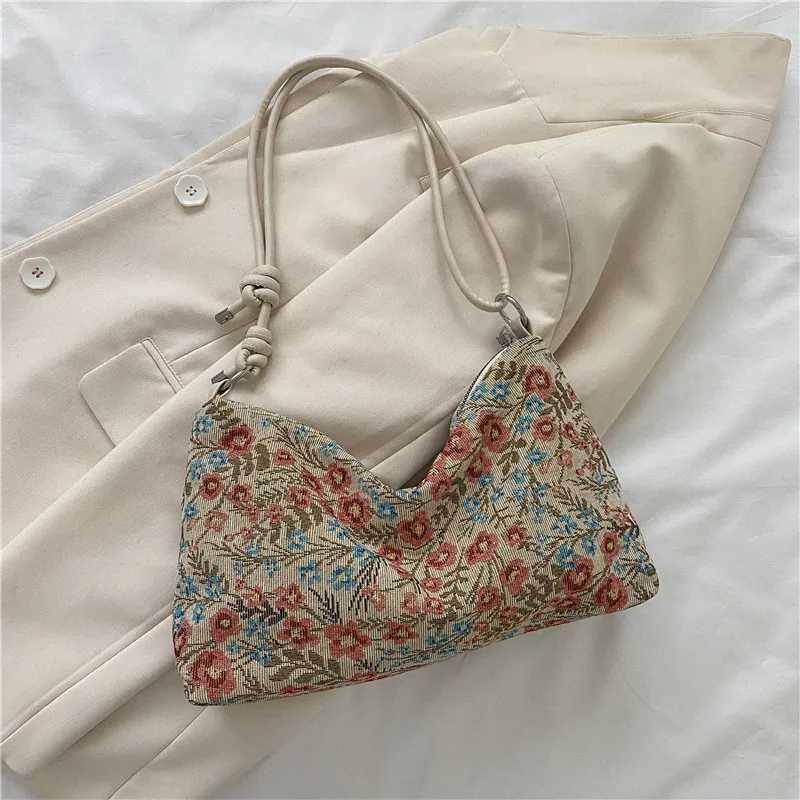 1 piece of retro printed underwear large capacity fashionable womens simple multifunctional canvas shoulder bag casual bagXJ250419