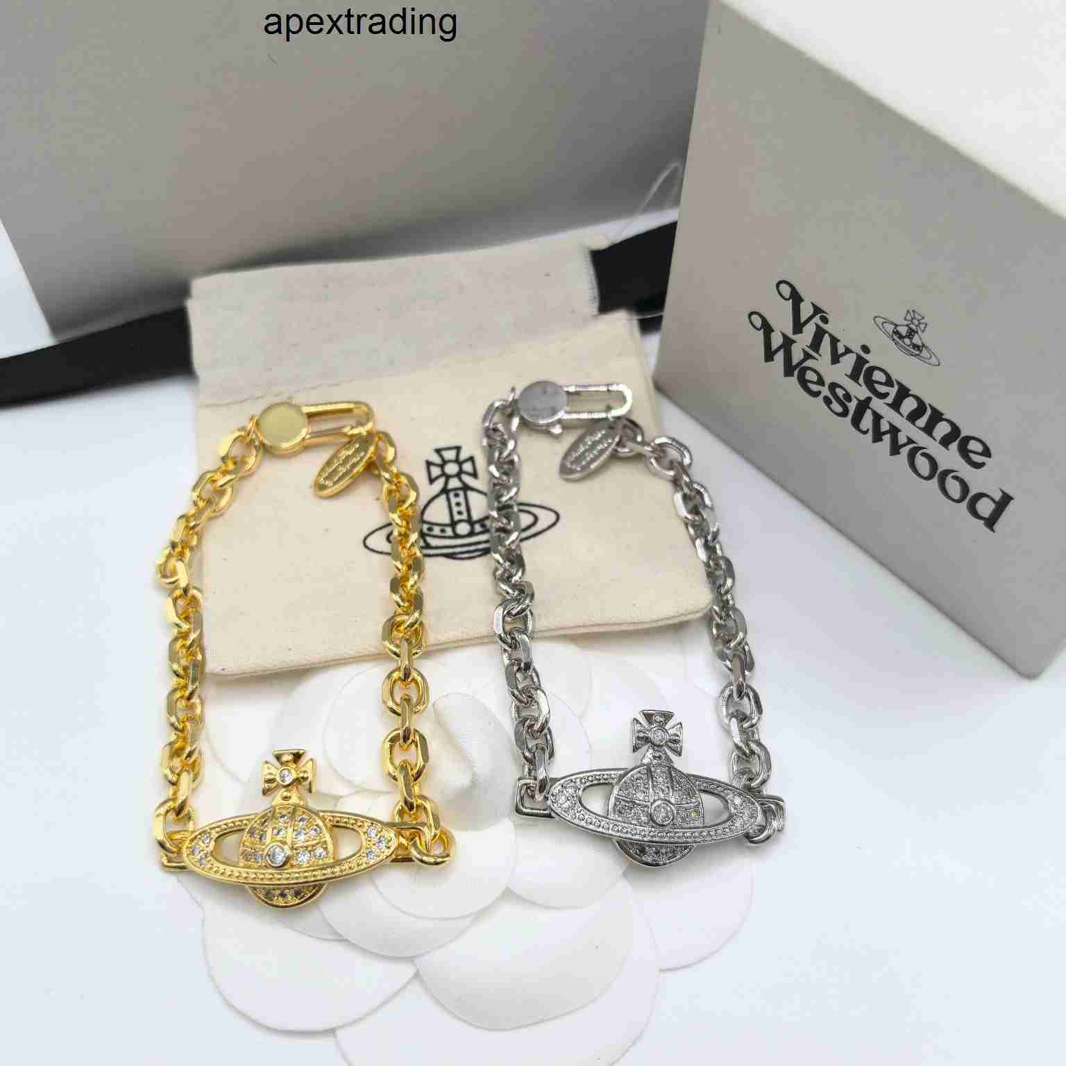 Vivienme''viviennenlies Designer Westwood Jewelry Queen Dowagers Thick Chain Mens Saturn Bracelet ans Personality Vintage Punk Style Plane