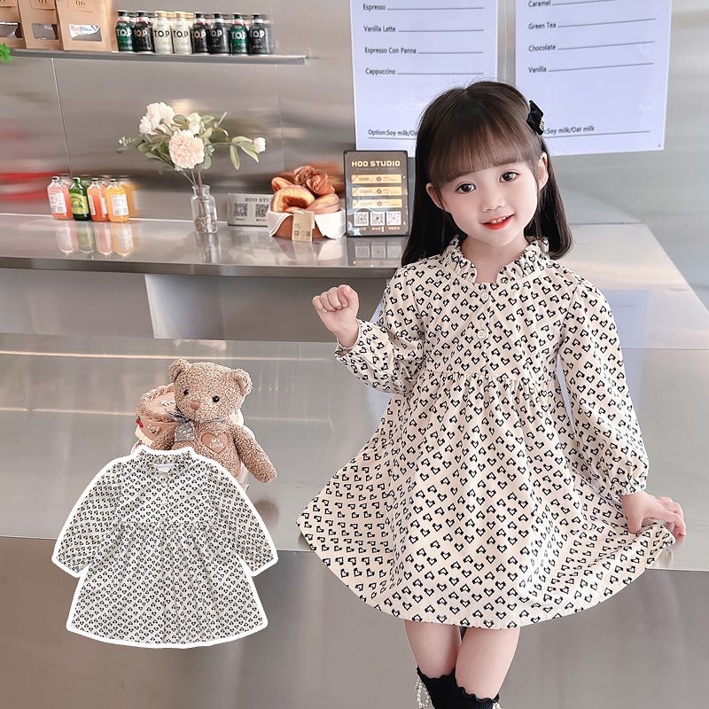 D750 Stylish floral dress for girls, spring and autumn, 2023 new style, stand collar, fresh and cute princess dress.-image-1085443717