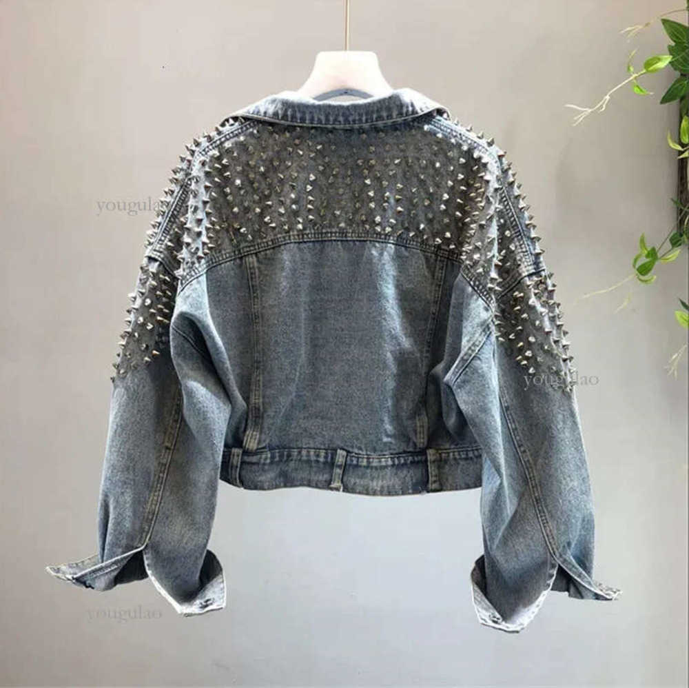 Giacca di jeans da donna con rivetti primavera estate streetwear tasche a maniche lunghe abbigliamento corto ampio da donna 24092166