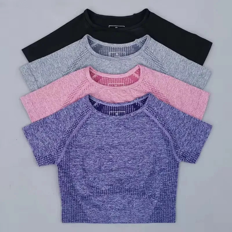 Seamless Yoga Top Short Sleeve Workout Tops For Women Fitness Gym Crop Top Athletic Sport T shirt Women Sportswear 251114BJ