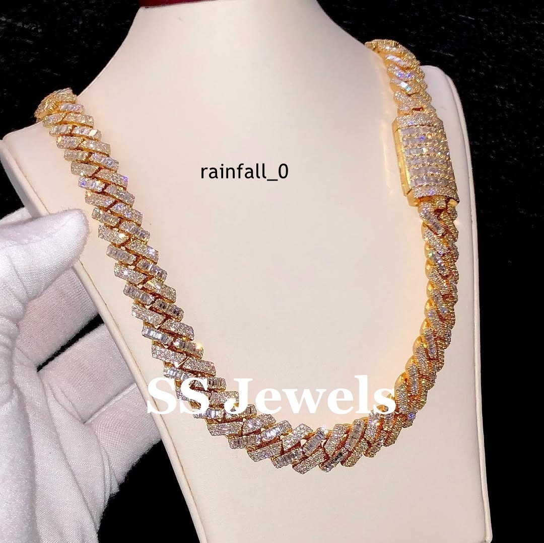 14mm Real VVS1 Moissanite 925 Sterling Silver Rhodium Plated Cuban Link Chain Hip Hop BustDown Rapper Miami Necklace